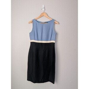 Vintage 90s Ann Taylor Silk Sheath Dress Blue Black Size 4